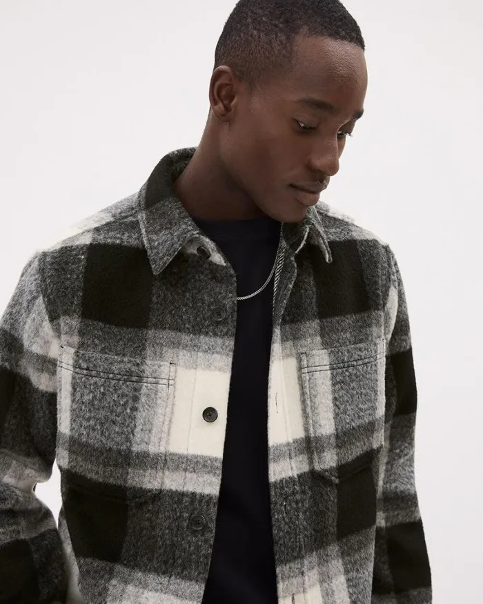 RWandCO Coats and Jackets LongSleeve Plaid Overshirt Black And White 8211 Men RWandCO Coats and Jackets LongSleeve Plaid Overshirt Black And White 8211 Men