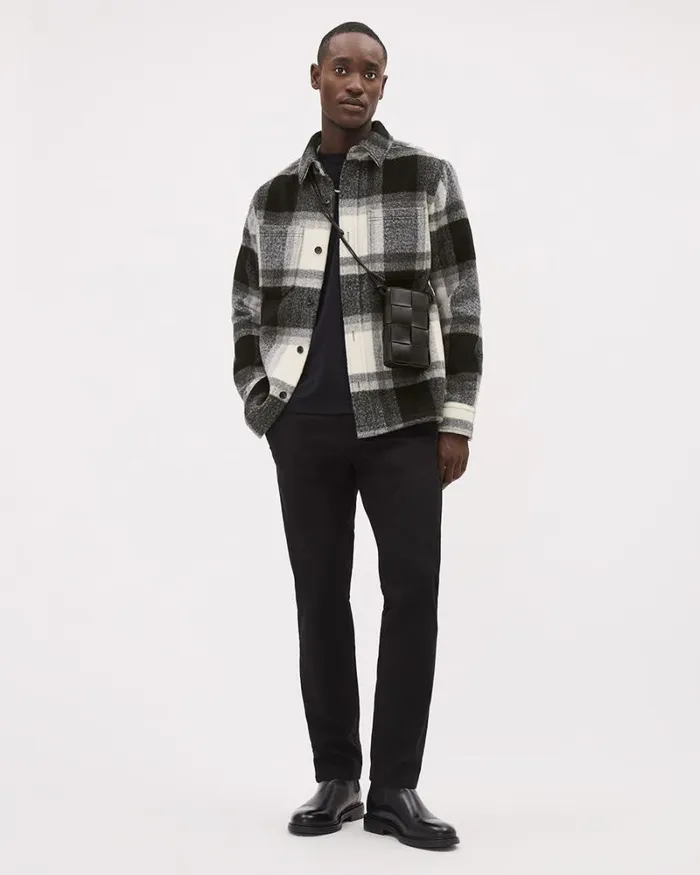 RWandCO Coats and Jackets LongSleeve Plaid Overshirt Black And White 8211 Men RWandCO Coats and Jackets LongSleeve Plaid Overshirt Black And White 8211 Men
