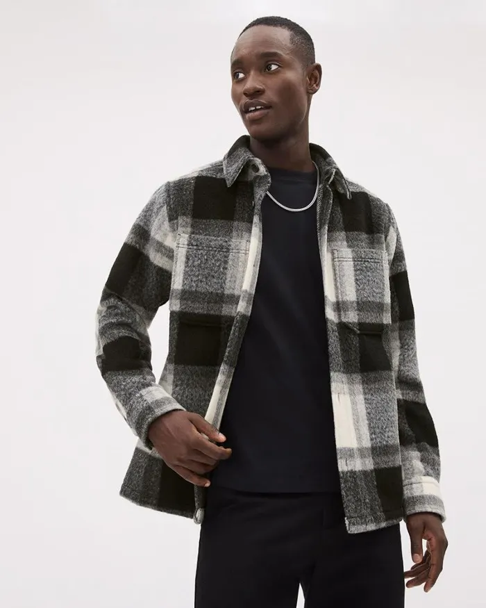 RWandCO Coats and Jackets LongSleeve Plaid Overshirt Black And White 8211 Men RWandCO Coats and Jackets LongSleeve Plaid Overshirt Black And White 8211 Men