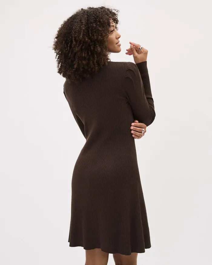 RWandCO Dresses LongSleeve Fit And Flare ButtonedDown Ribbed Dress Coffee Bean 8211 Women RWandCO Dresses LongSleeve Fit And Flare ButtonedDown Ribbed Dress Coffee Bean 8211 Women