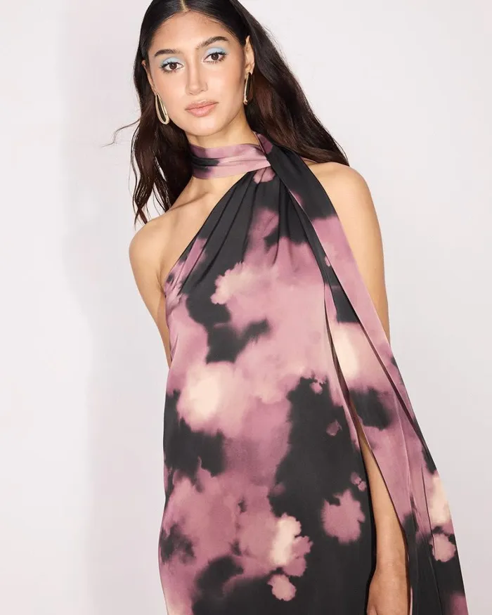 RWandCO Dresses OneSleeve Mini Dress With Draped Neckline Wild Ginger Abstract Multi 8211 Women