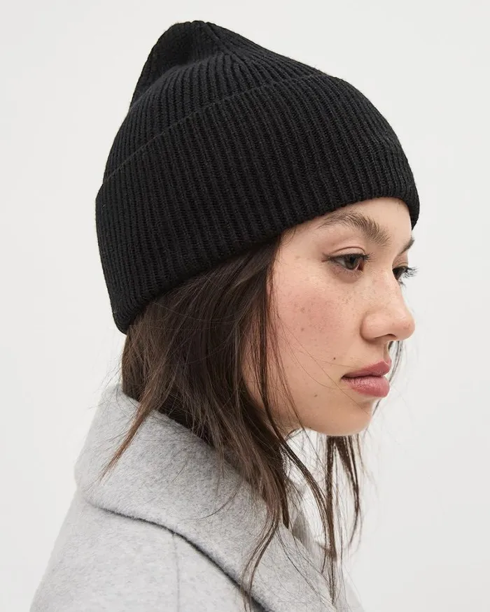 RWandCO Hats Gloves and Scarves Beanie With Large Ribbed Cuff Black 8211 Women RWandCO Hats Gloves and Scarves Beanie With Large Ribbed Cuff Black 8211 Women