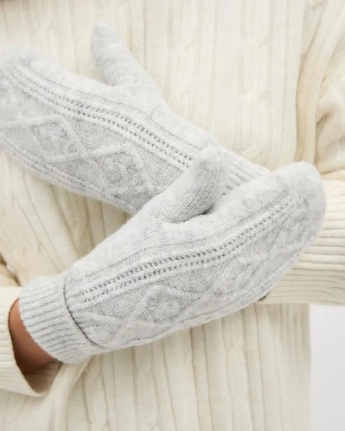 RWandCO Hats Gloves and Scarves CableKnit Mitts With Fleece Lining Light Grey Mix8211 8211 Women RWandCO Hats Gloves and Scarves CableKnit Mitts With Fleece Lining Light Grey Mix8211 8211 Women