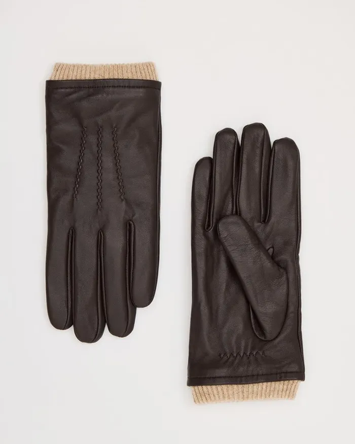 RWandCO Hats Gloves and Scarves Leather Gloves With Ribbed Cuffs Brown 8211 Men