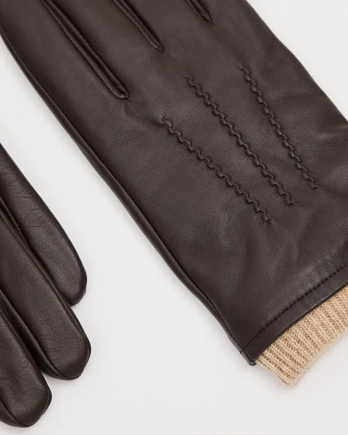 RWandCO Hats Gloves and Scarves Leather Gloves With Ribbed Cuffs Brown 8211 Men RWandCO Hats Gloves and Scarves Leather Gloves With Ribbed Cuffs Brown 8211 Men