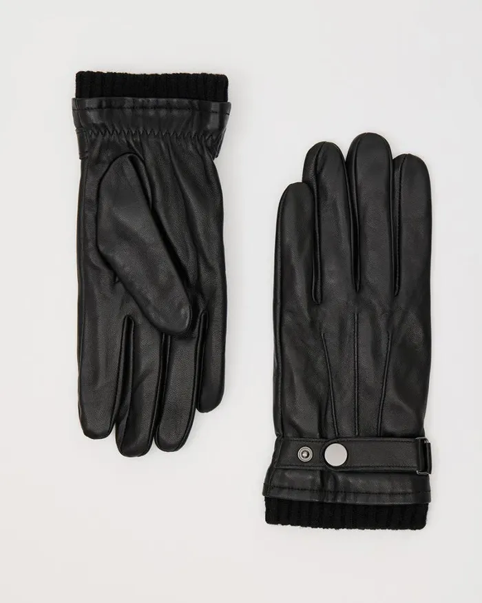 RWandCO Hats Gloves and Scarves Leather Gloves With Tab Black 8211 Men