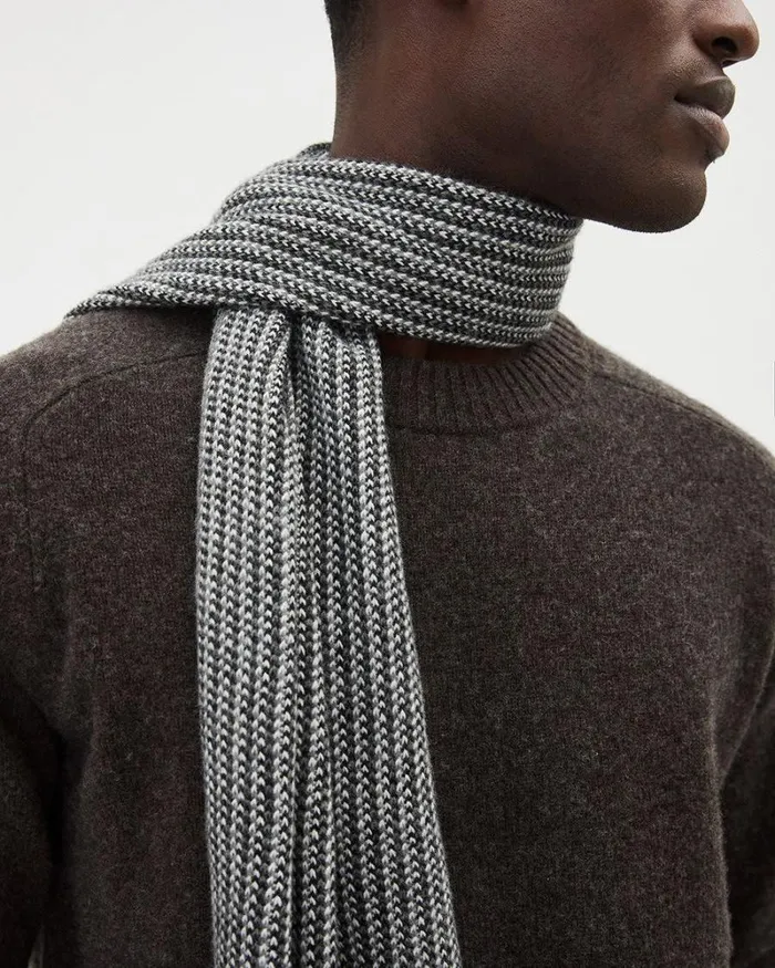 RWandCO Hats Gloves and Scarves Striped Scarf With Fringes Med Heather Grey 8211 Men RWandCO Hats Gloves and Scarves Striped Scarf With Fringes Med Heather Grey 8211 Men