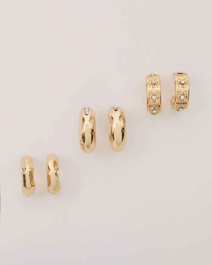 RWandCO Jewelry Small Golden Hoops 8211 3 Pairs Gold 8211 Women