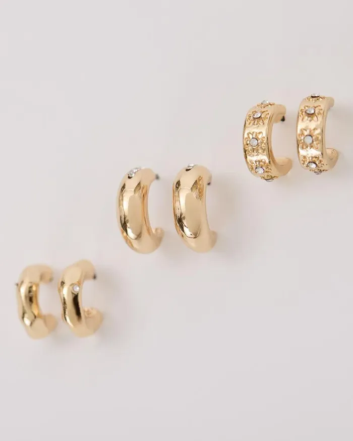 RWandCO Jewelry Small Golden Hoops 8211 3 Pairs Gold 8211 Women RWandCO Jewelry Small Golden Hoops 8211 3 Pairs Gold 8211 Women