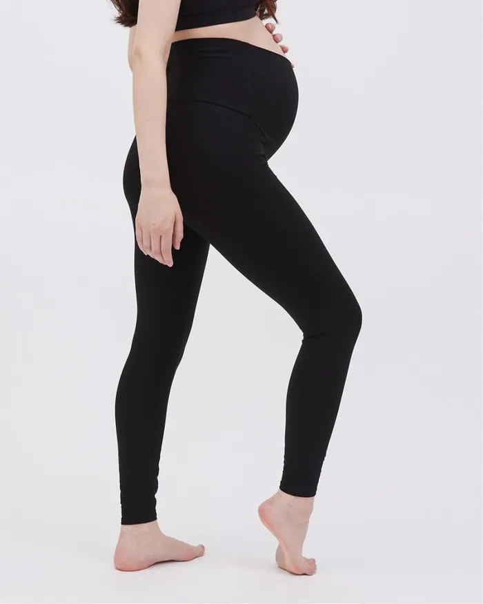 RWandCO Loungewear and Sleepwear OverTheBelly Band Cotton Spandex Legging 8211 Thyme Maternity Black 8211 Women