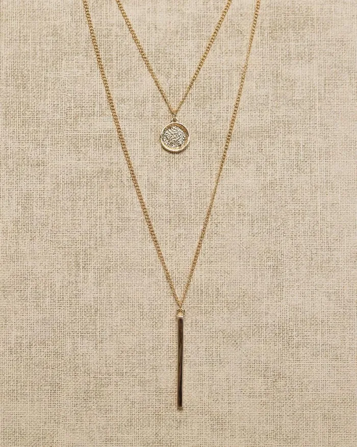 RWandCO Necklaces DoubleChain Necklace With Disc And Stick Pendants Gold 8211 Women