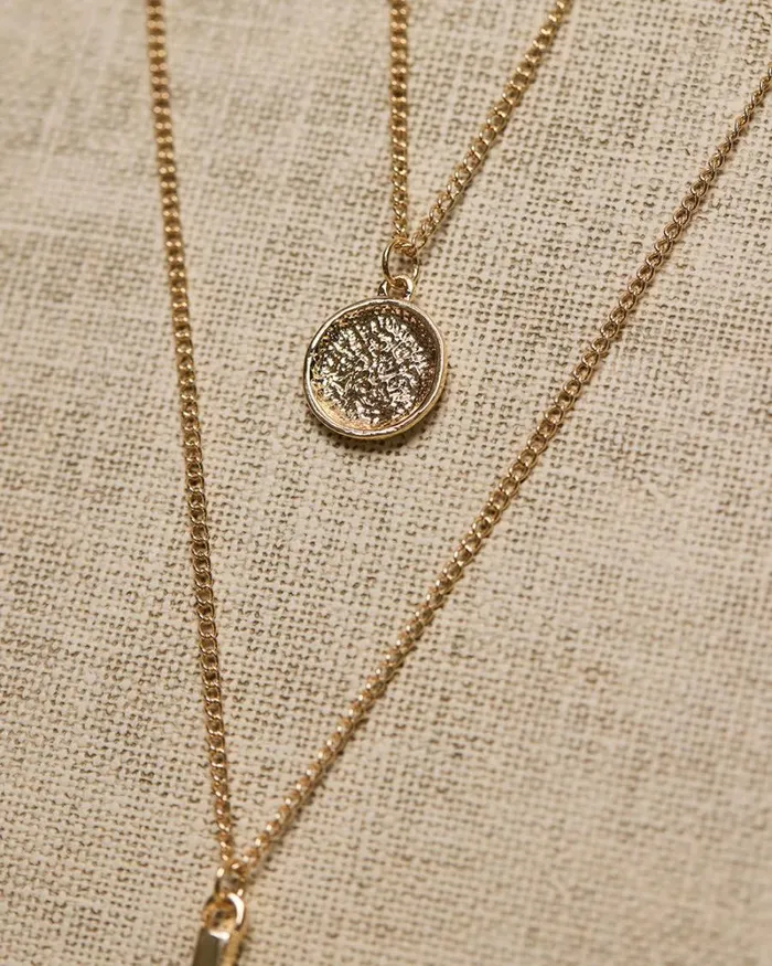 RWandCO Necklaces DoubleChain Necklace With Disc And Stick Pendants Gold 8211 Women RWandCO Necklaces DoubleChain Necklace With Disc And Stick Pendants Gold 8211 Women