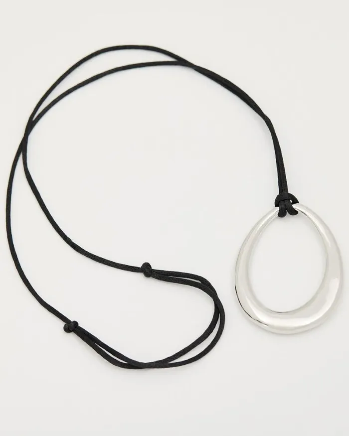 RWandCO Necklaces Oval Pendant On Long Rope Necklace Silver 8211 Women