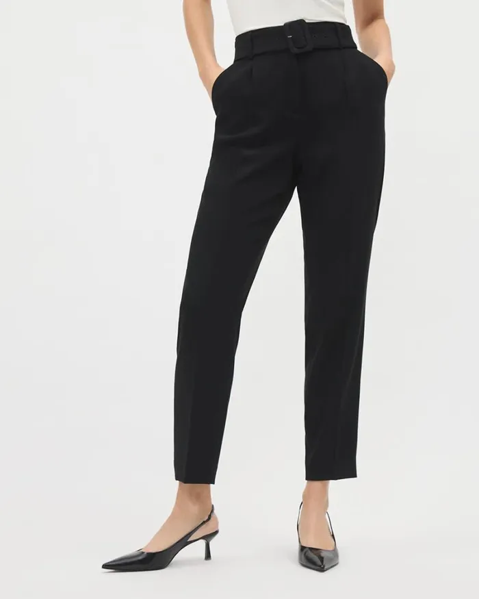 RWandCO Pants Black TaperedLeg HighRise Ankle Pant With Belt Black 8211 Women