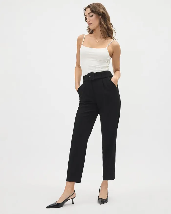 RWandCO Pants Black TaperedLeg HighRise Ankle Pant With Belt Black 8211 Women RWandCO Pants Black TaperedLeg HighRise Ankle Pant With Belt Black 8211 Women