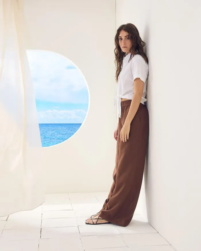 RWandCO Pants Linen MidRise WideLeg Pant Downtown Brown 8211 Women