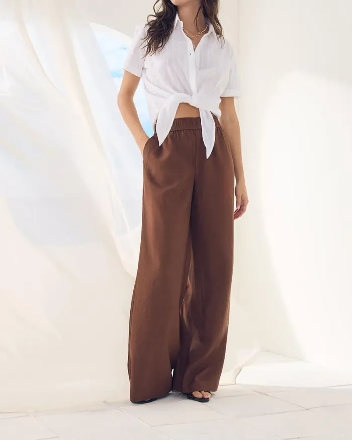 RWandCO Pants Linen MidRise WideLeg Pant Downtown Brown 8211 Women RWandCO Pants Linen MidRise WideLeg Pant Downtown Brown 8211 Women