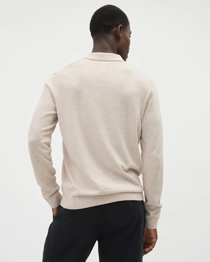 RWandCO Polos LongSleeve Cotton Sweater Polo With Johnny Collar Htr Light Beige 8211 Men RWandCO Polos LongSleeve Cotton Sweater Polo With Johnny Collar Htr Light Beige 8211 Men
