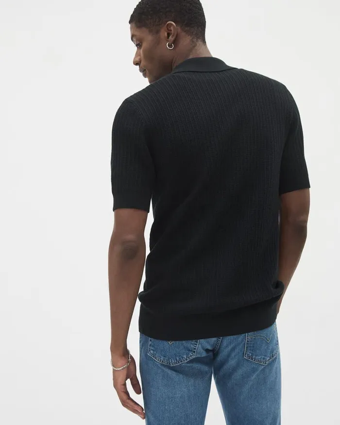 RWandCO Polos ShortSleeve ButtonedDown Cotton Polo Sweater With Camp Collar Black 8211 Men RWandCO Polos ShortSleeve ButtonedDown Cotton Polo Sweater With Camp Collar Black 8211 Men