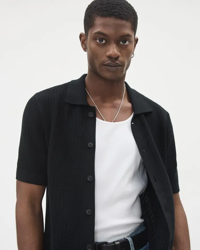 RWandCO Polos ShortSleeve ButtonedDown Cotton Polo Sweater With Camp Collar Black 8211 Men RWandCO Polos ShortSleeve ButtonedDown Cotton Polo Sweater With Camp Collar Black 8211 Men