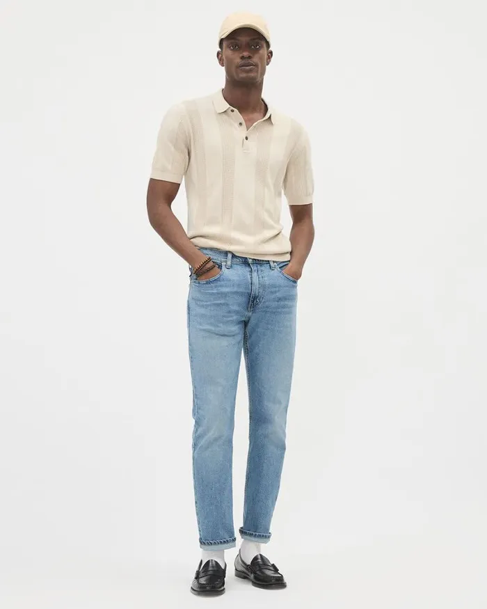 RWandCO Polos ShortSleeve Polo Sweater With Vertical Stitches Blond Wood 8211 Men RWandCO Polos ShortSleeve Polo Sweater With Vertical Stitches Blond Wood 8211 Men