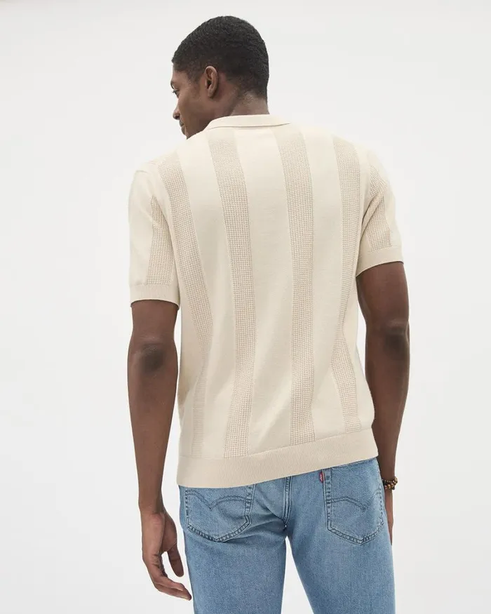 RWandCO Polos ShortSleeve Polo Sweater With Vertical Stitches Blond Wood 8211 Men RWandCO Polos ShortSleeve Polo Sweater With Vertical Stitches Blond Wood 8211 Men