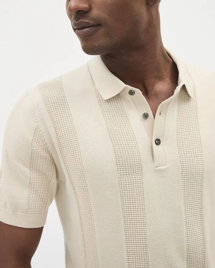 RWandCO Polos ShortSleeve Polo Sweater With Vertical Stitches Blond Wood 8211 Men RWandCO Polos ShortSleeve Polo Sweater With Vertical Stitches Blond Wood 8211 Men