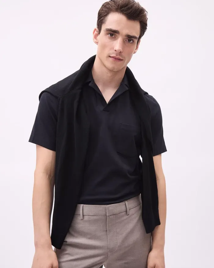 RWandCO Polos ShortSleeve Supima R Cotton Tee With Camp Collar Black 8211 Men