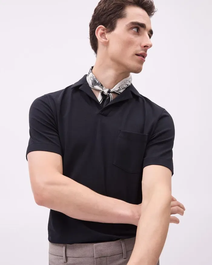 RWandCO Polos ShortSleeve Supima R Cotton Tee With Camp Collar Black 8211 Men