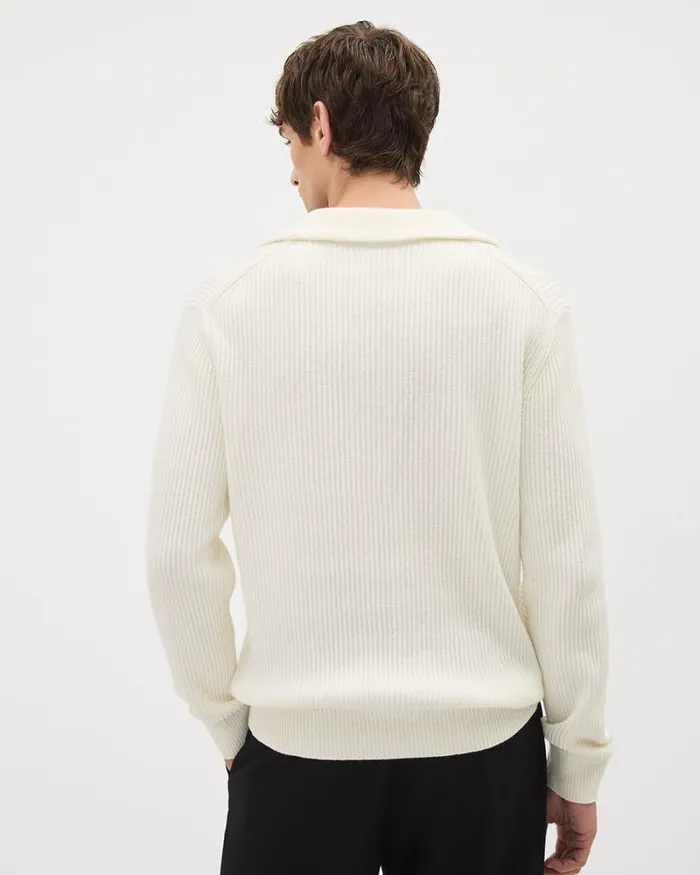 RWandCO Polos WoolBlend Ribbed Sweater With Johnny Collar Off White 8211 Men RWandCO Polos WoolBlend Ribbed Sweater With Johnny Collar Off White 8211 Men