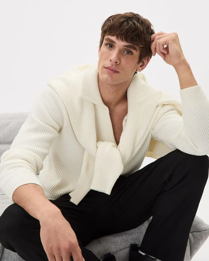 RWandCO Polos WoolBlend Ribbed Sweater With Johnny Collar Off White 8211 Men RWandCO Polos WoolBlend Ribbed Sweater With Johnny Collar Off White 8211 Men