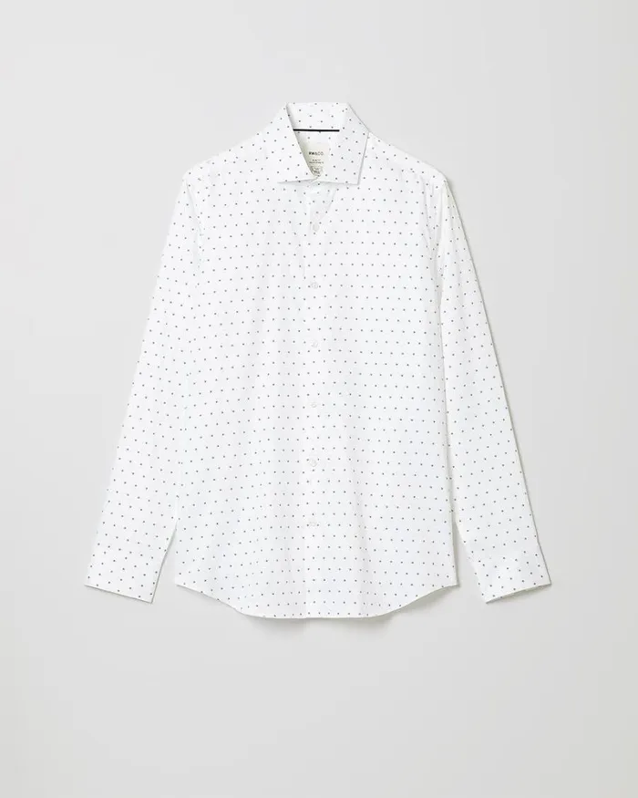 RWandCO Shirts SlimFit Dress Shirt With Micro Geo Print Bright White 8211 Men