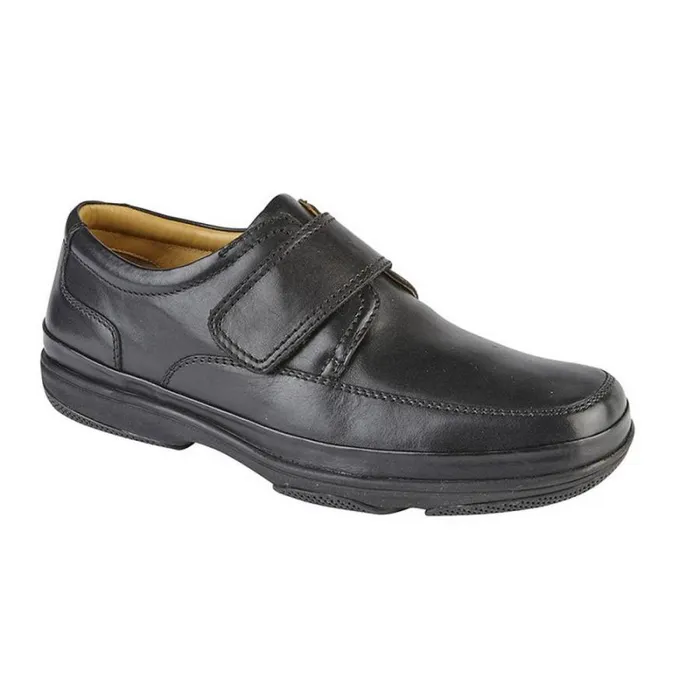 RWandCO Shoes Roamers 8211 Mens Leather Wide Fit Touch Fastening Casual Shoes Black 8211 Men