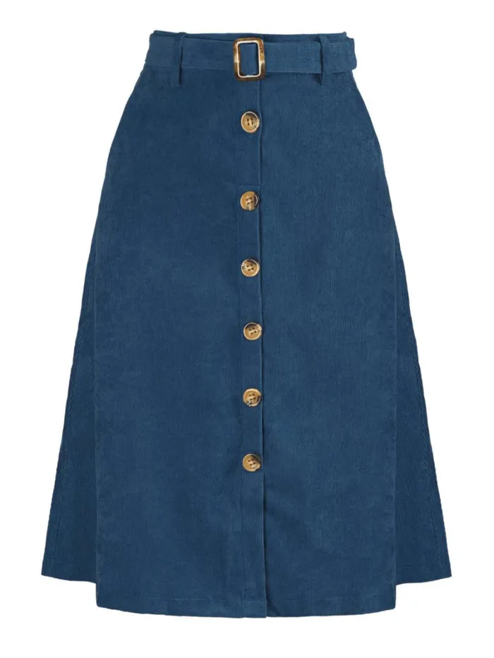 RWandCO Skirts Allegra K 8211 Button Front ALine Belted Corduroy Skirt Peacock Blue 8211 Women RWandCO Skirts Allegra K 8211 Button Front ALine Belted Corduroy Skirt Peacock Blue 8211 Women
