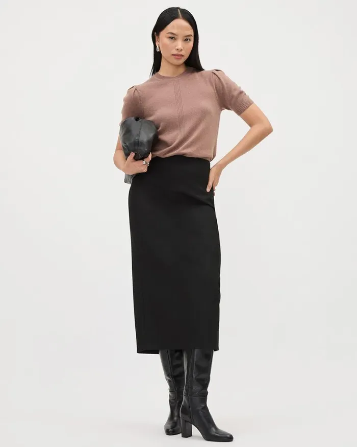 RWandCO Skirts Black WoolBlend Midi Pencil Skirt Black 8211 Women