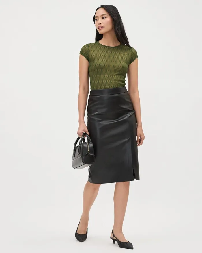 RWandCO Skirts Faux Leather Pencil Midi Skirt Black 8211 Women