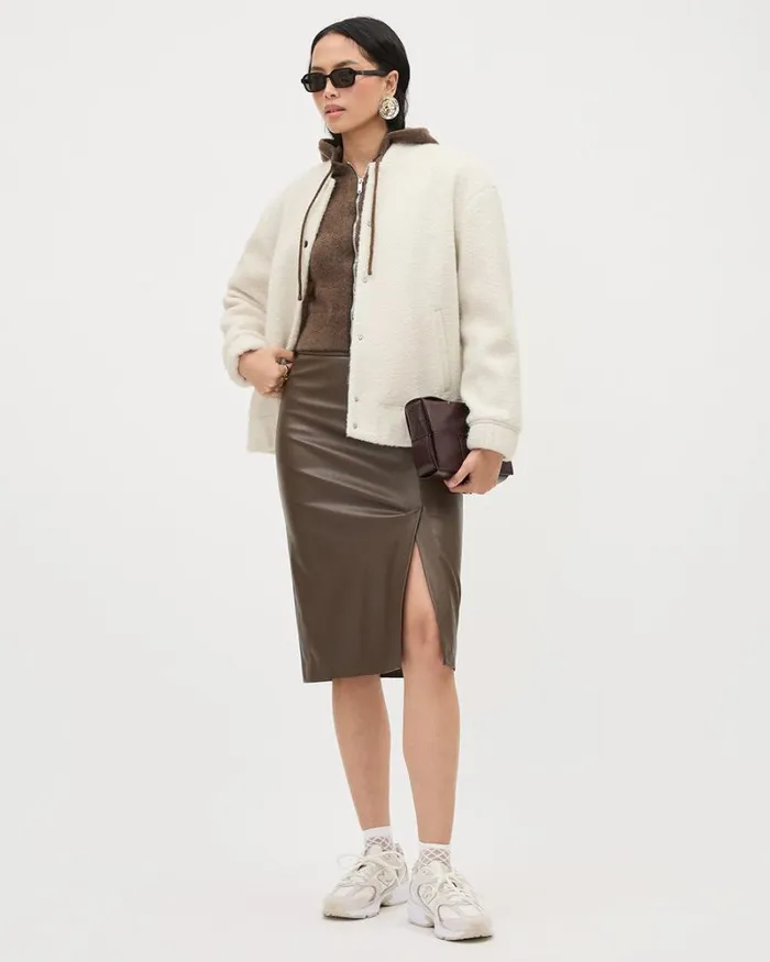 RWandCO Skirts Faux Leather Pencil Midi Skirt Major Brown 8211 Women RWandCO Skirts Faux Leather Pencil Midi Skirt Major Brown 8211 Women