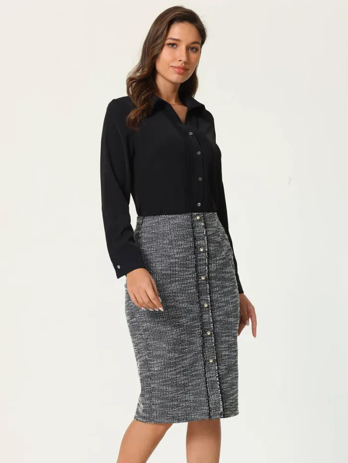 RWandCO Skirts Hobemty Button Decor Knee Length Tweed Pencil Skirt Black 8211 Women RWandCO Skirts Hobemty Button Decor Knee Length Tweed Pencil Skirt Black 8211 Women