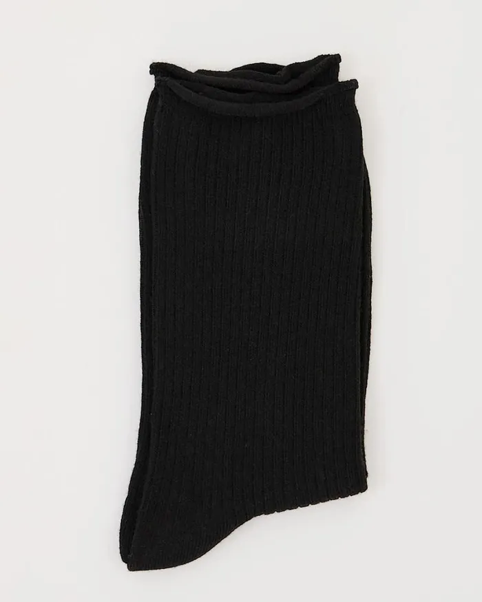 RWandCO Socks and Tights Dark Ribbed Crew Socks With Rolled Cuffs Black 8211 Women RWandCO Socks and Tights Dark Ribbed Crew Socks With Rolled Cuffs Black 8211 Women