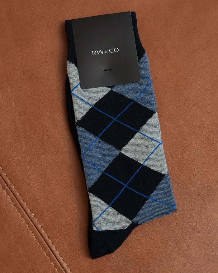 RWandCO Socks Blue Argyle Dress Socks Blue Peacoat 8211 Men