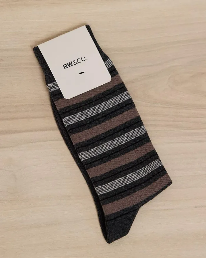 RWandCO Socks Striped Socks Charcoal 8211 Men
