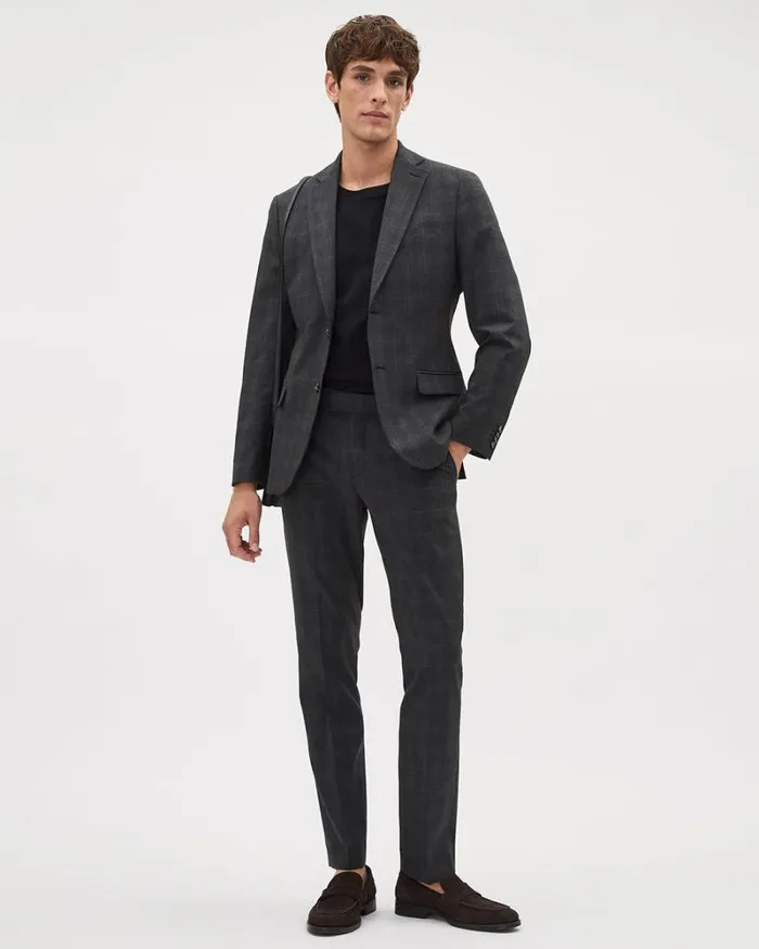 RWandCO Suit Pants SlimFit Dark Grey Checkered Suit Pant Charcoal 8211 Men