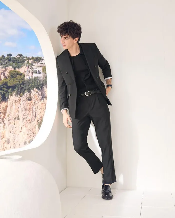 RWandCO Suits Pleated TaperedLeg Linen Suit Pant Black 8211 Men