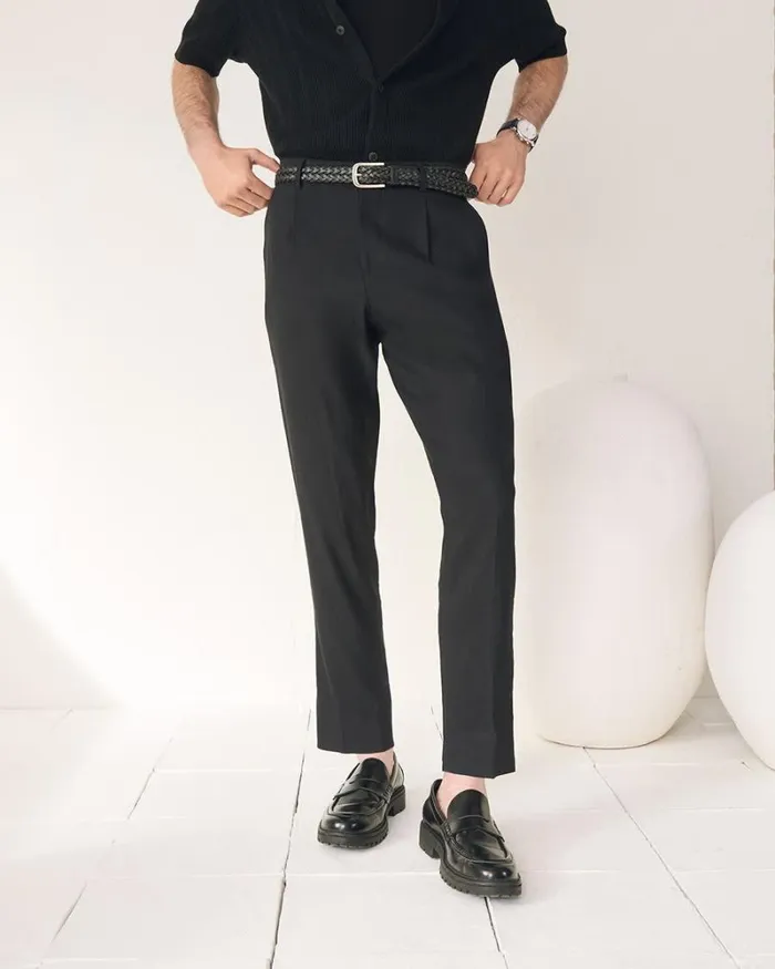 RWandCO Suits Pleated TaperedLeg Linen Suit Pant Black 8211 Men RWandCO Suits Pleated TaperedLeg Linen Suit Pant Black 8211 Men