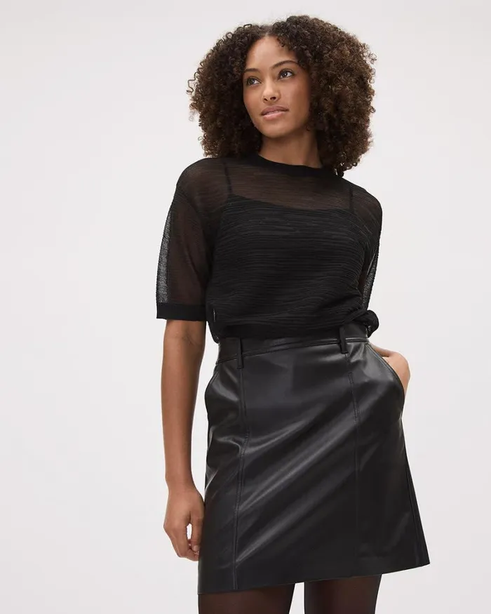 RWandCO Sweaters and Cardigans ElbowSleeve CrewNeck Sheer Textured Top Black 8211 Women RWandCO Sweaters and Cardigans ElbowSleeve CrewNeck Sheer Textured Top Black 8211 Women