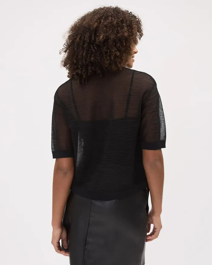 RWandCO Sweaters and Cardigans ElbowSleeve CrewNeck Sheer Textured Top Black 8211 Women RWandCO Sweaters and Cardigans ElbowSleeve CrewNeck Sheer Textured Top Black 8211 Women