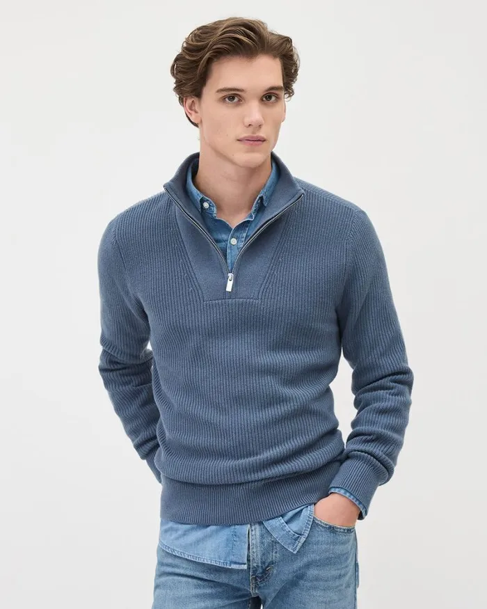 RWandCO Sweaters and Cardigans LongSleeve HalfZip MockNeck Sweater Ice Country Blue 8211 Men RWandCO Sweaters and Cardigans LongSleeve HalfZip MockNeck Sweater Ice Country Blue 8211 Men