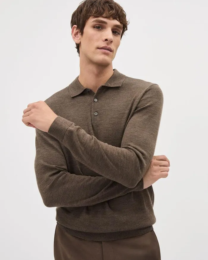 RWandCO Sweaters and Cardigans LongSleeve MerinoWool Polo Light Brown 8211 Men RWandCO Sweaters and Cardigans LongSleeve MerinoWool Polo Light Brown 8211 Men
