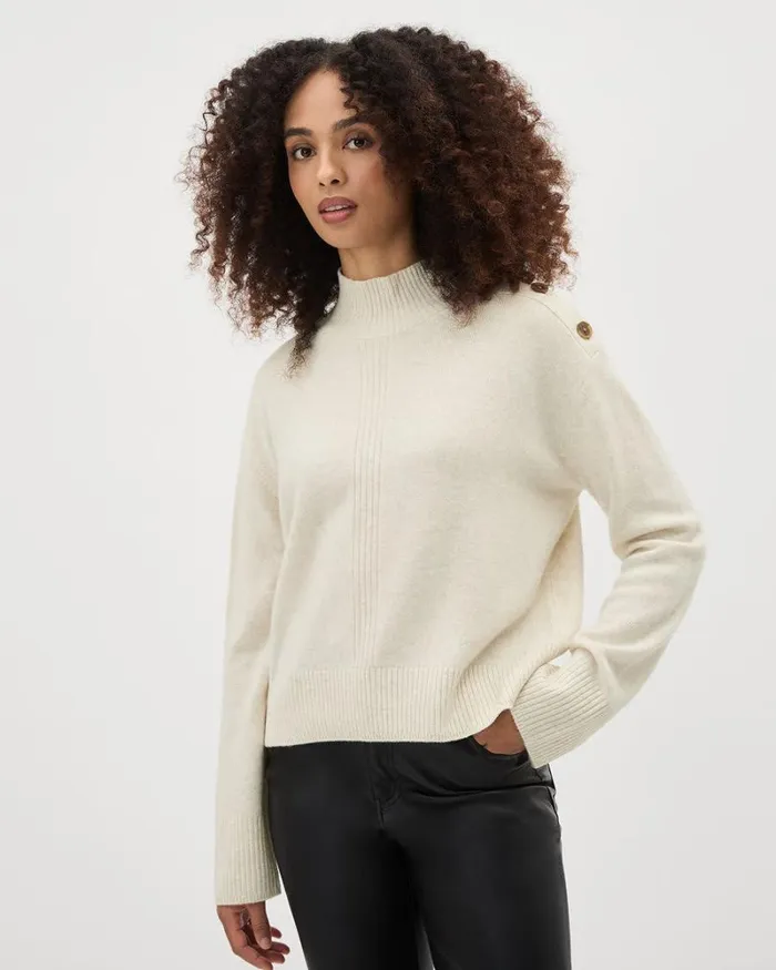 RWandCO Sweaters and Cardigans LongSleeve MockNeck Merino Sweater Off White Mix 8211 Women