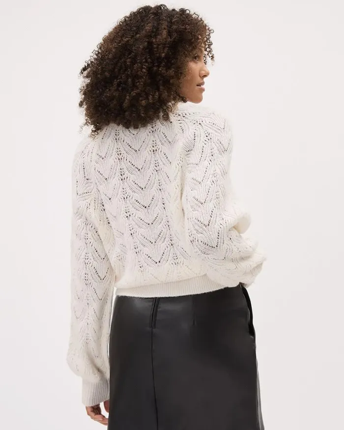 RWandCO Sweaters and Cardigans LongSleeve VNeck Cardigan With Pointelle Stitches Snow White 8211 Women RWandCO Sweaters and Cardigans LongSleeve VNeck Cardigan With Pointelle Stitches Snow White 8211 Women